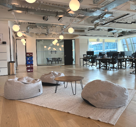 Open plan office space with bean bag rest area