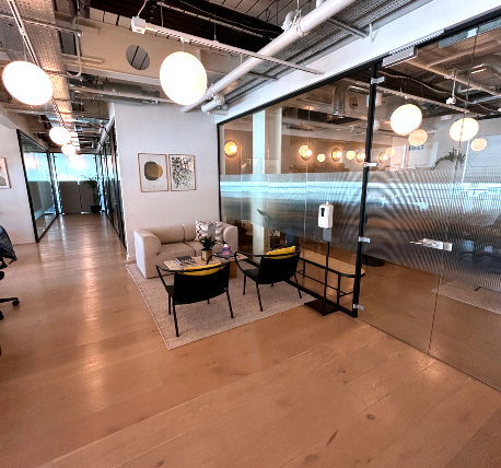 Office interiors with seating area