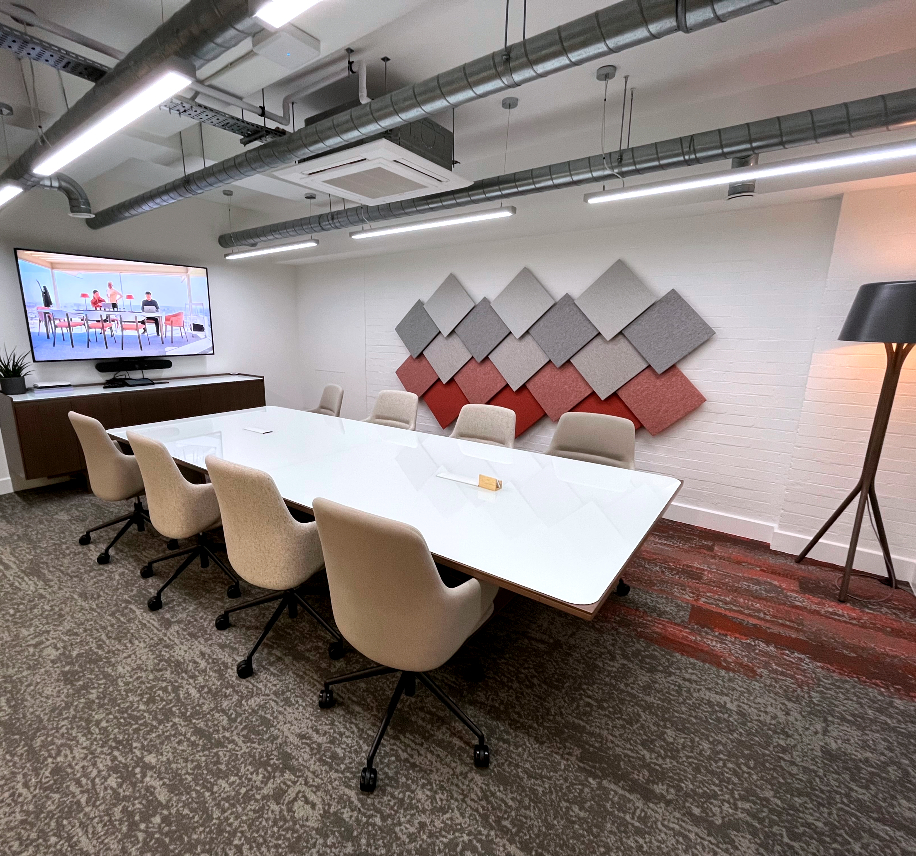 Modern office meeting room with large screen